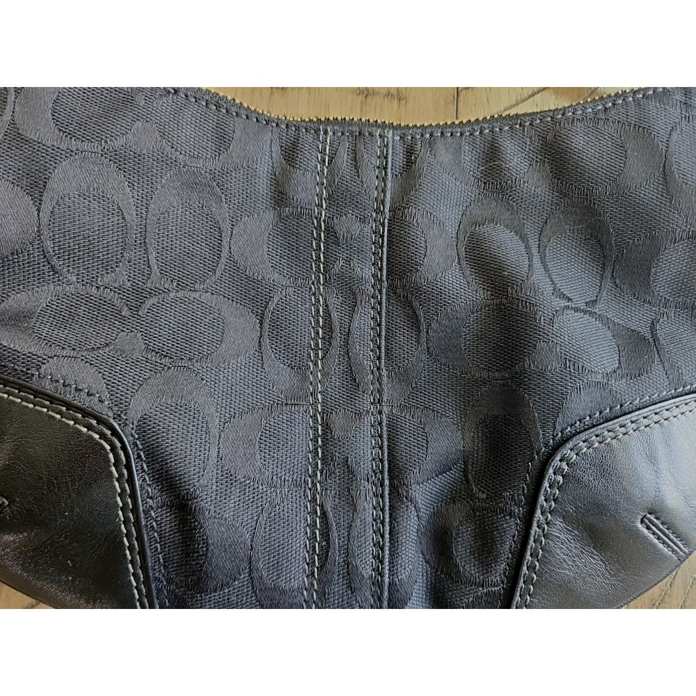 Coach Hobo Bag 11371 Black On Black Jaquard Leather Y2K Crescent C Logo Brass - Picture 13 of 16